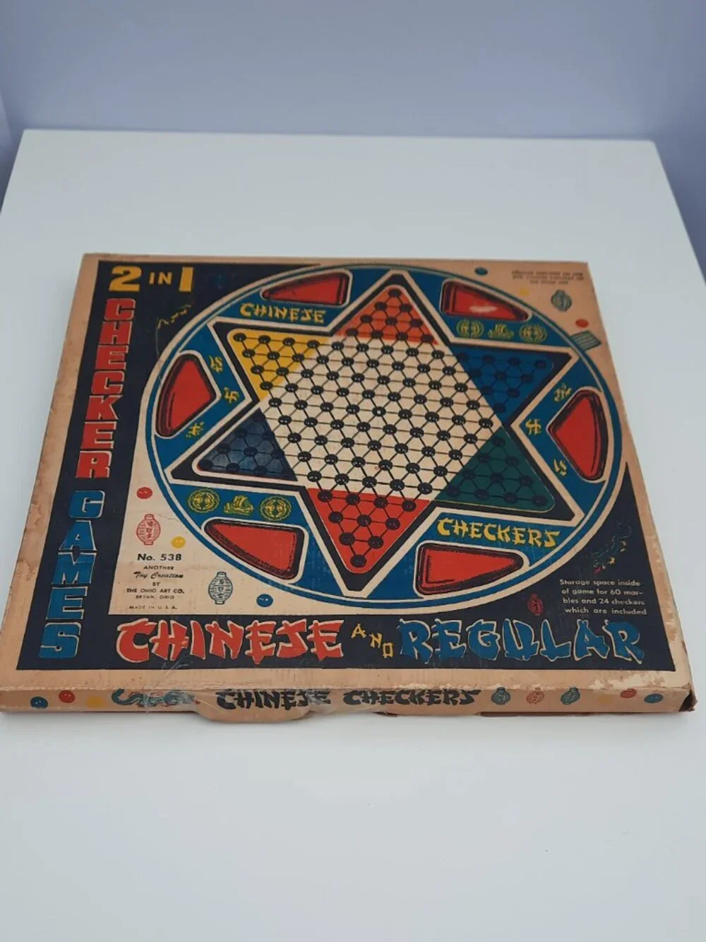 Vintage Ohio Art Red Tin Chinese Checkers & Checkers Board Game